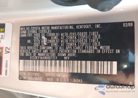 2009 Toyota Venza Base V6 from USA, damaged, VIN 4T3ZK11A49U007251